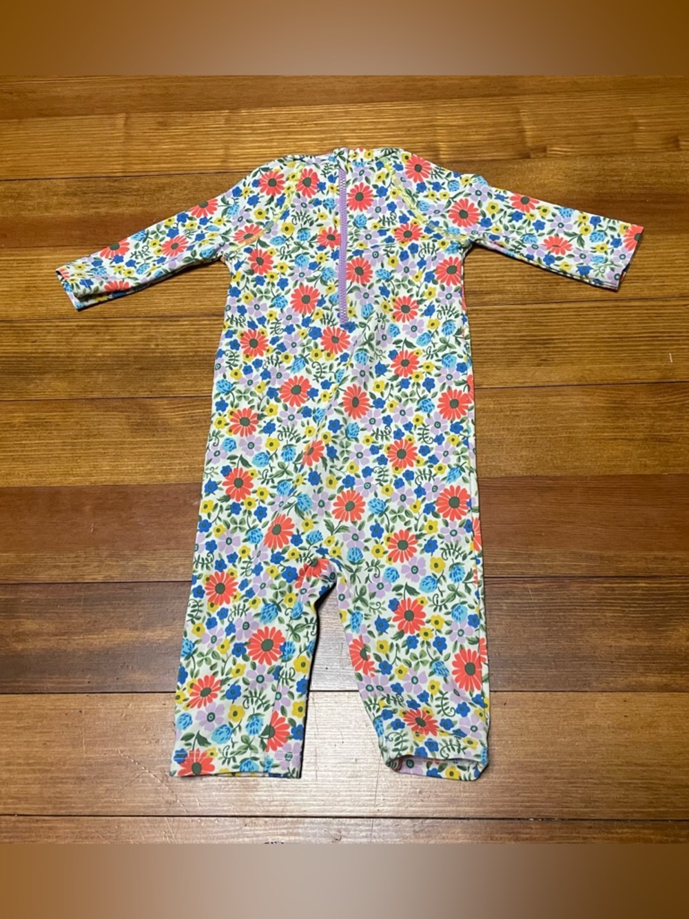 Baby Boden Floral Long-Sleeve Rashguard Swimsuit & Hat Size 12-18 Months - Picture 7 of 12